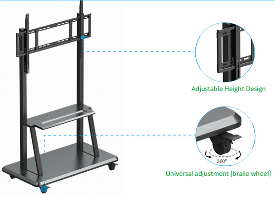 55-86 Zoll Bodenstand verstellbar Smart-TV-Stände Mobilstand bewegliche Trolley-Halter und Wagen