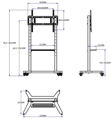 55&quot; - 86&quot; verstellbarer Mobil-TV-Stand mit Rädern, Kompatibilität für 43&quot; - 100&quot; flache/kurve Bildschirme bis 220 lbs Stahlrahmen, 5 Höhenoptionen, Rollende TV-Wagen