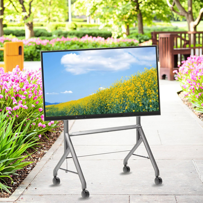 Neu ankommender interaktiver Whiteboard-Ständer, beweglich, für 42 bis 75 Zoll TV-Monitor, hebbarer mobiler Ständer, max. Tragfähigkeit 60 kg, leistungsstarke Rollen, leicht zu bewegen, für interaktiven Whiteboard-Mobilständer