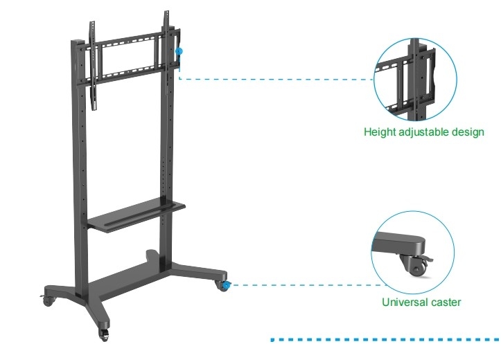 55&quot; - 86&quot; verstellbarer Mobil-TV-Stand mit Rädern, Kompatibilität für 43&quot; - 100&quot; flache/kurve Bildschirme bis 220 lbs Stahlrahmen, 5 Höhenoptionen, Rollende TV-Wagen