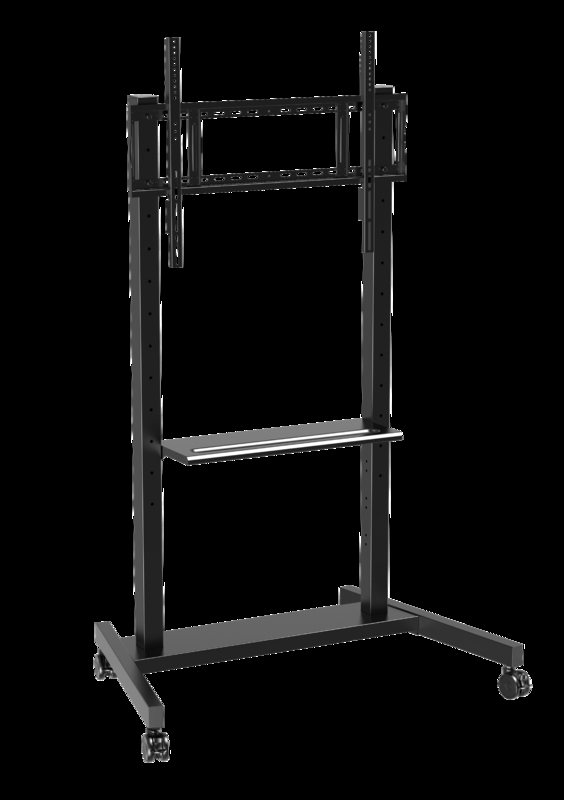 Fabrik Großhandel 55"- 86 "Verstellbarer Mobil-TV-Stand Mit Rädern Kompatibilität Interaktives Whiteboard-Smart-Panel Bis zu 220 Pfund Stahlrahmen Rolling TV-Wagen