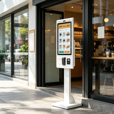 Kapazitiver Touch-Self-Service-Bestellkiosk mit QR-Scanner, Kamera und Bondrucker